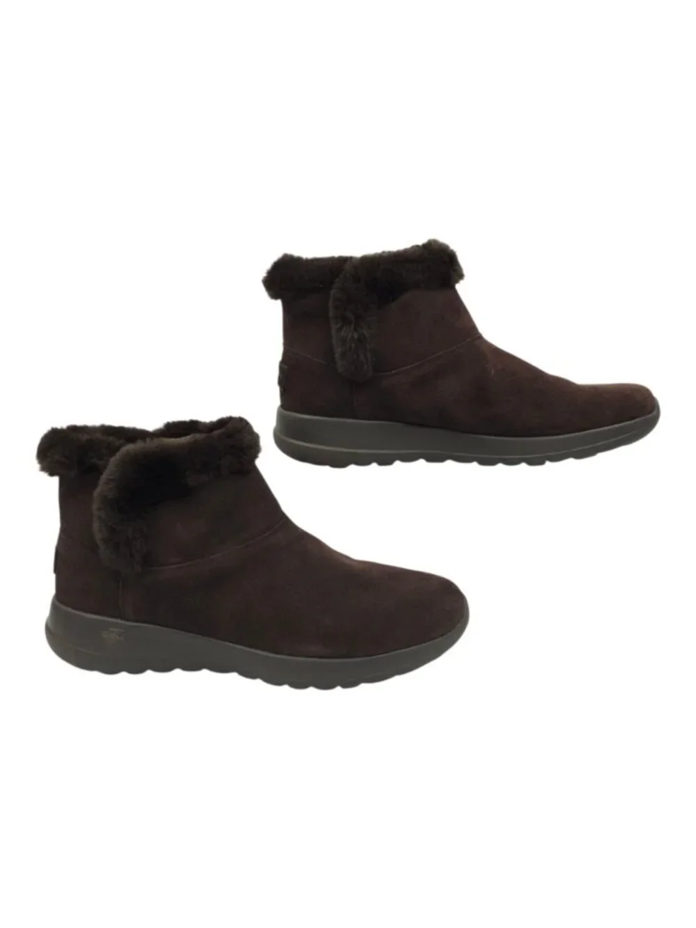 Skechers On The GO Joy Bundle Up Boots Sz 10 Brown Suede Faux Fur Ankle Bootie